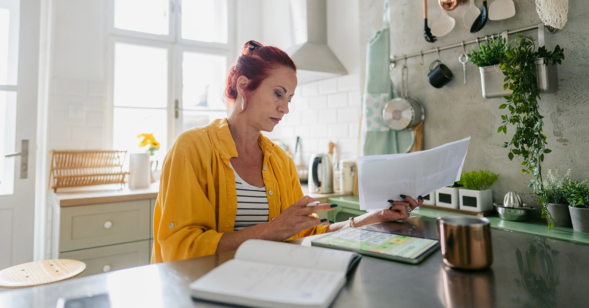 Rental property owner reviewing finances